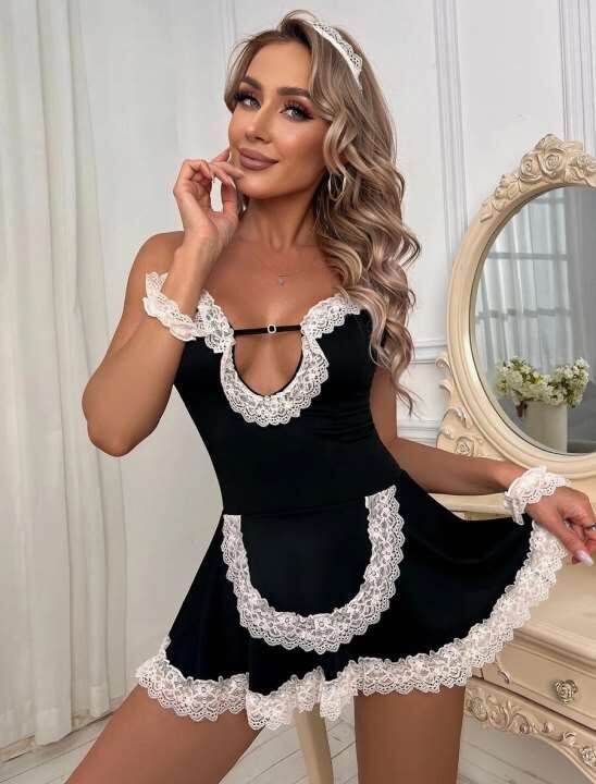 SİYAH BEYAZ DANTELLİ HİZMETÇİ FANTEZİ KOSTÜM
