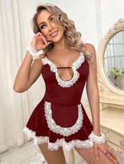 BORDO BEYAZ DANTELLİ HİZMETÇİ FANTEZİ KOSTÜM
