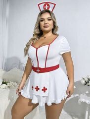 BEYAZ HEMŞİRE FANTEZİ KOSTÜM BÜYÜK BEDEN